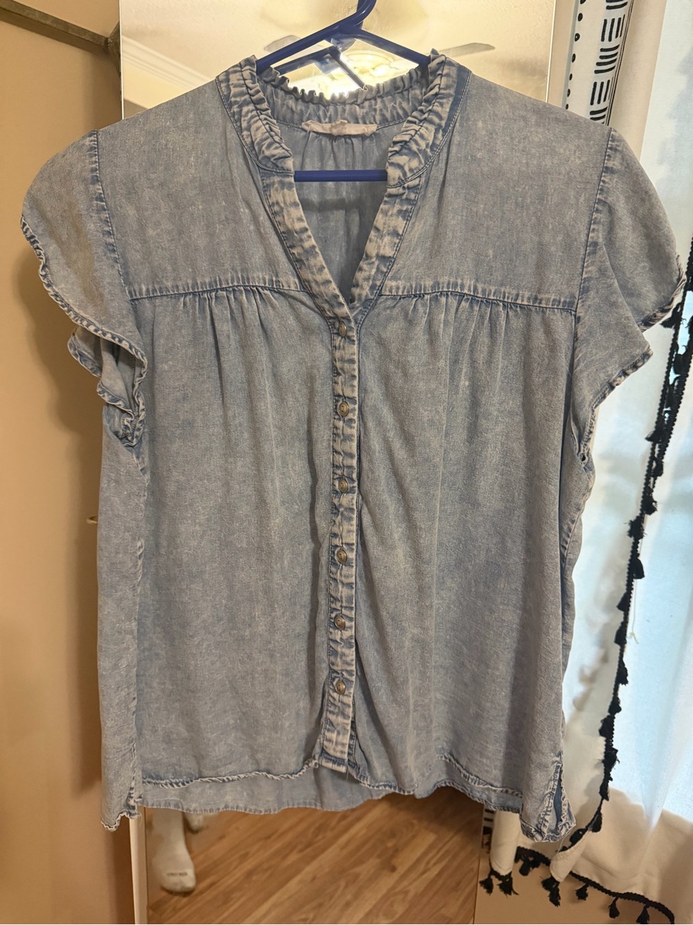Jane and Delancey Light Blue Washed Chambray Button-Front Top